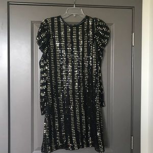 French Connection sequin long puff sleeve dress